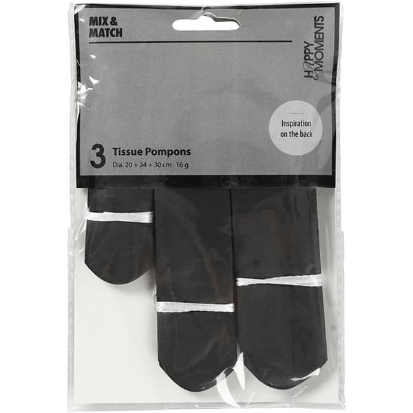 Papperspompomer - Svart - 3 st