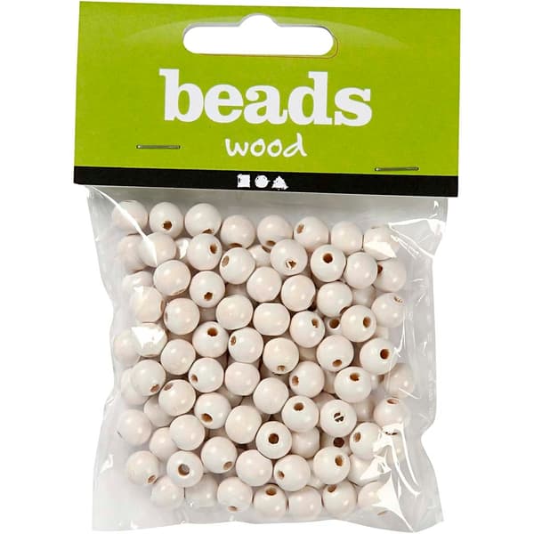 Träpärlor - 10 mm - Vit - 20 g - ca 70 st