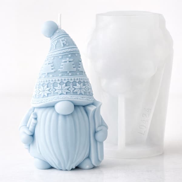 Silikonform Ljusformar - Tomte Med Skidor - H: 10 cm