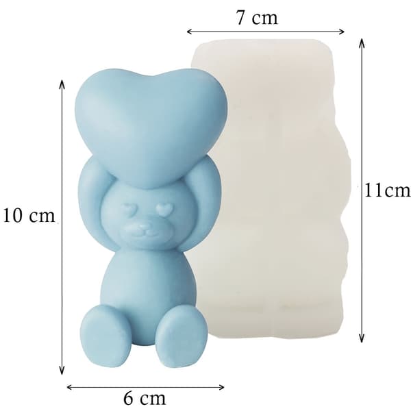 Silikonform Ljusformar - Teddy Med Hjärta - 10 cm