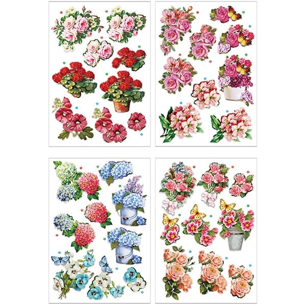 3D Motiv 21 x 30 cm - Blommor - 4 ark