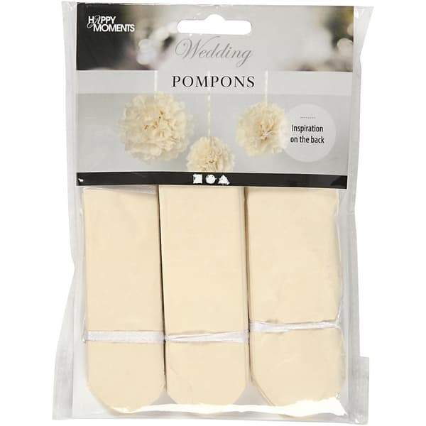 Pompom 3-pack Creme - Happy Moments