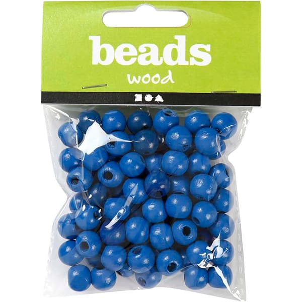 Träpärlor - 8 mm - Blå - 15 g - ca 80 st
