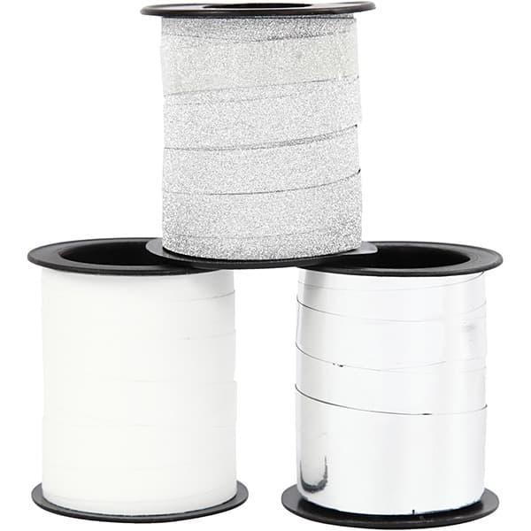 Presentsnören 10 mm - Vit/Silver - 3 rullar á 15 m