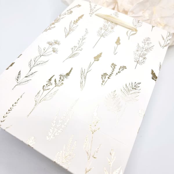 Presentpåse - 5 st - Ängsblommor Guld - 20x15 cm