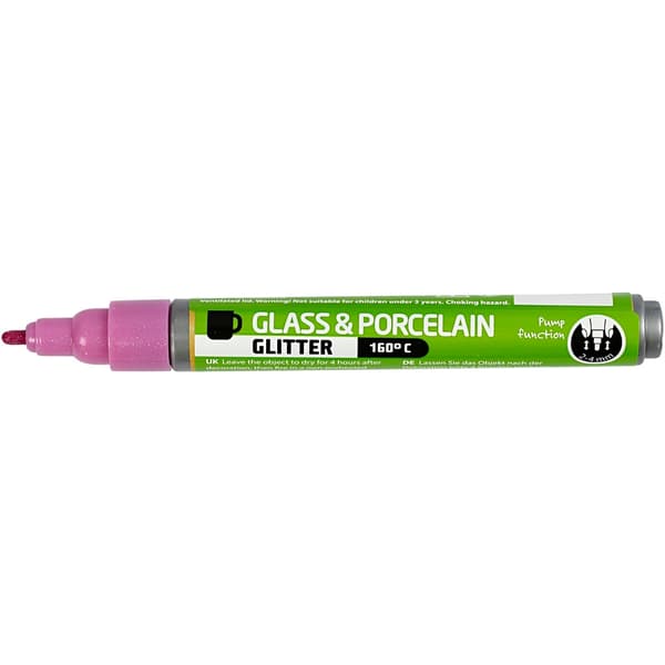 Porslin - Glaspenna - Opaque Glitter Rosa 2-4 mm