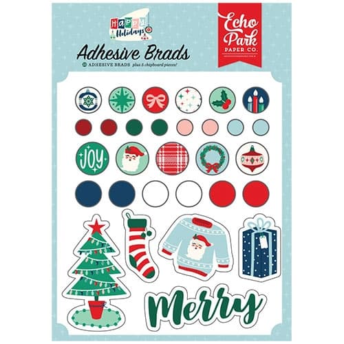 Adhesive Brads - Happy Holidays - Echo Park - 30 st