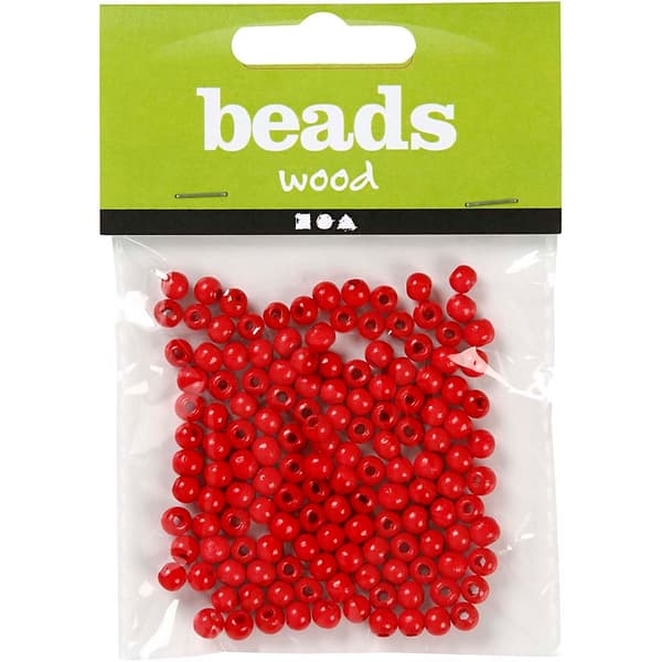 Träpärlor - 5 mm - Röd - 6 g - ca 150 st