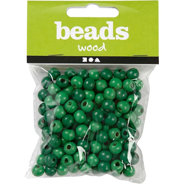 Träpärlor - 10 mm - Grön - 20 g - ca 70 st