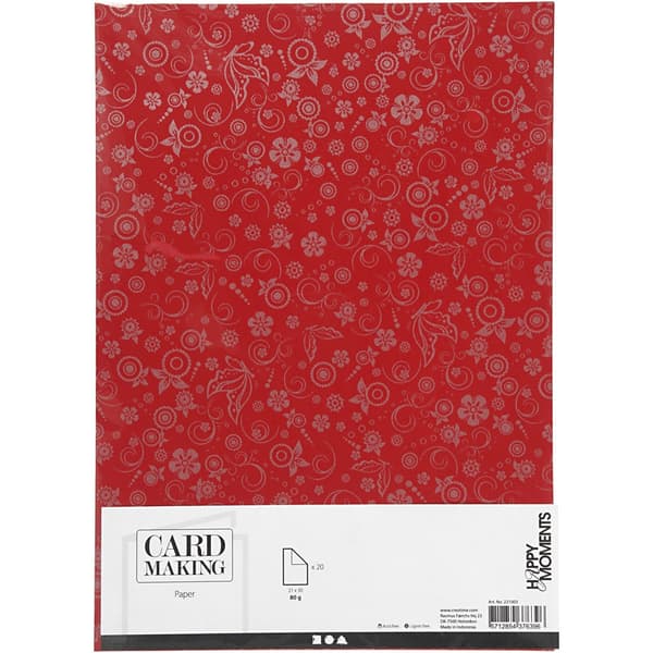 Mönstrade Papper A4 - Röd Silver Swirl - 20 st