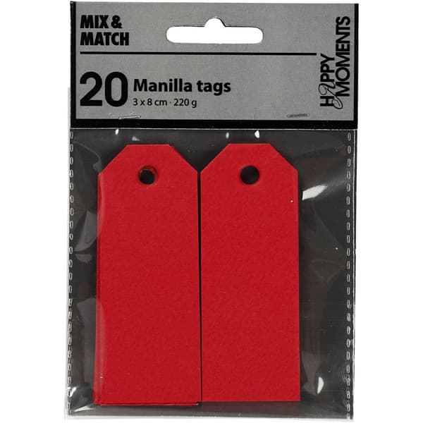 Manillamärken 3x8 cm - Röd - 20 st