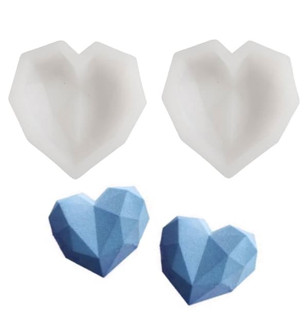 Silikonform Diamant Hjärtan - 2 st - 6 cm