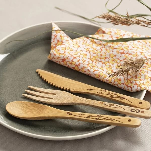 Bestick av Bambu - 16 cm - 1 set Kniv, Gaffel, Sked