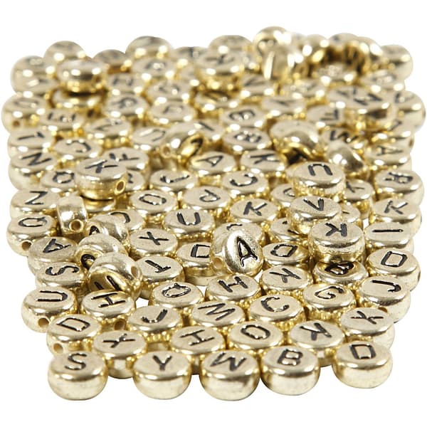 Bokstavspärlor - 7 mm - Hål 1,2 mm - Guld - 200 st