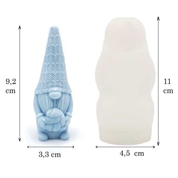 Silikonform Ljusformar - Tomte Hjärta - H: 9,2 cm