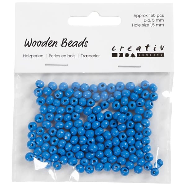 Träpärlor - 5 mm - Blå - 6 g - ca 150 st