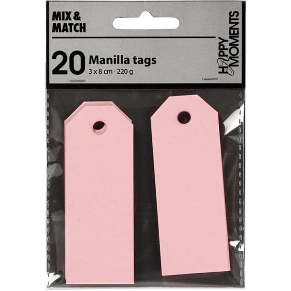 Manillamärken 3x8 cm - Rosa - 20 st