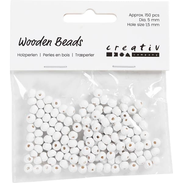 Träpärlor - 5 mm - Vit - 6 g - ca 150 st