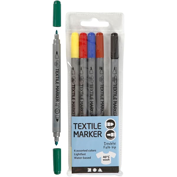 Textiltusch - 6 st - Basfärger - Spets 2,3 + 3,6 mm