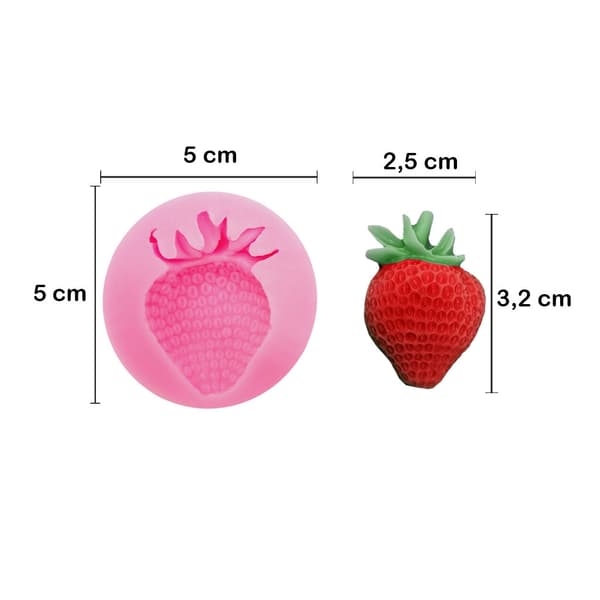 Silikonform - Jordgubbe 2D - H: 3,2 cm
