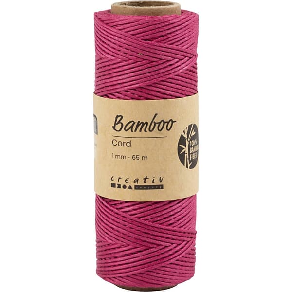 Bambusnöre 1 mm - 65 meter - Mörkrosa