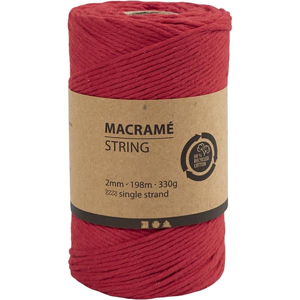 Makramégarn 2 mm - Röd - 198 m - 330 g