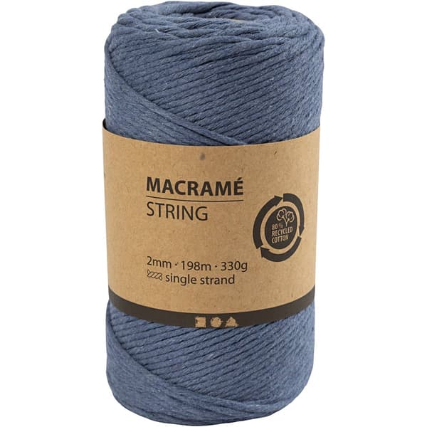 Makramégarn 2 mm - Blå - 198 m - 330 g