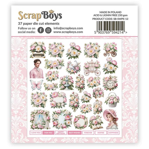 Die Cuts Ephemera 37 st - Sweet Peonies - Scrapboys