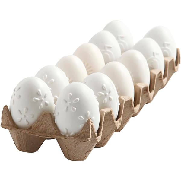 Påskägg - H: 6 cm - Vit - Embossad - Plast - 12 st