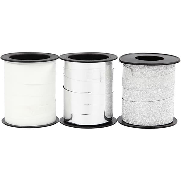 Presentsnören 10 mm - Vit/Silver - 3 rullar á 15 m