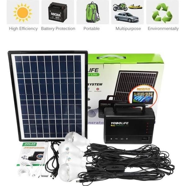 Solpanel Kit 10W 18V + 4 Lampor 2 USB för Camping - Energigenerator