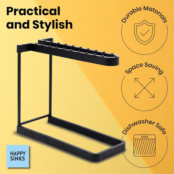 Happy Sinks Vinglasstativ til Opvaskemaskine – Sort, 3 Glas – Rustfrit Stål, Sammenfoldelig