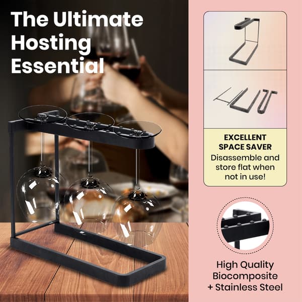 Happy Sinks Vinglasstativ til Opvaskemaskine – Sort, 3 Glas – Rustfrit Stål, Sammenfoldelig