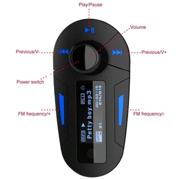 FM-sender / MP3 med USB & Svarfunktion - SD-Kort - Til Bil