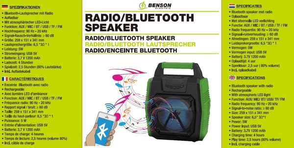 Radio/bluetooth-højttaler genopladelig