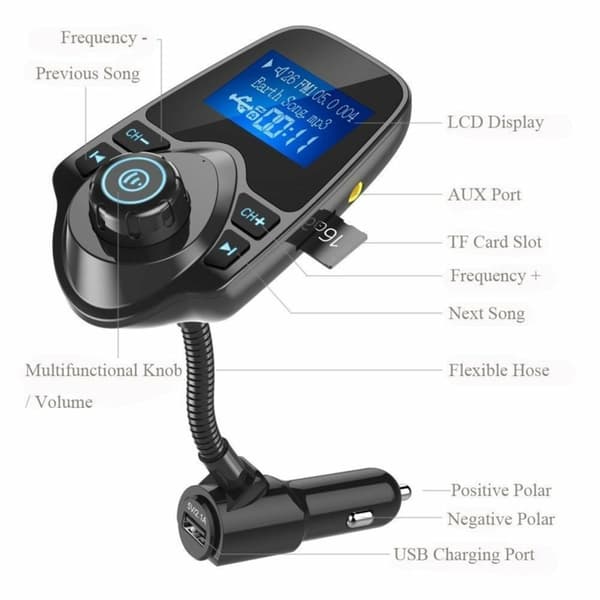 Bluetooth FM-sender & MP3 med USB & Svarfunktion - Til Bil