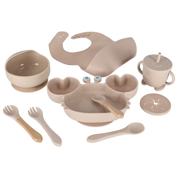 Børneservice Silikone - 9 dele - Beige