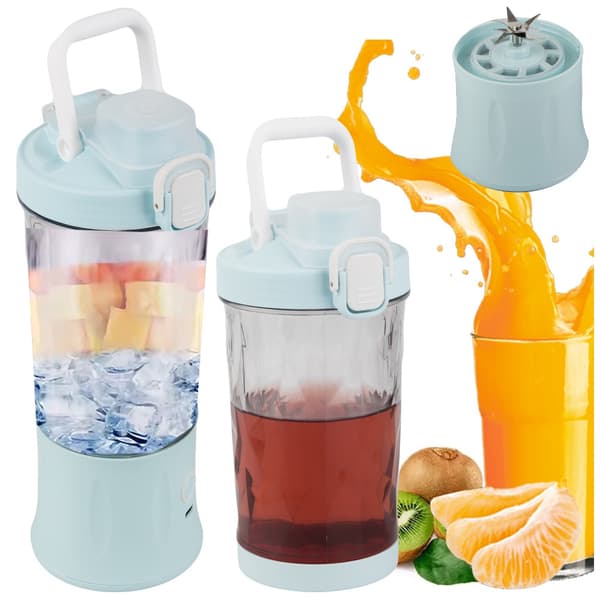 Bærbar USB trådløs smoothieblender, isknuser, blå - Blå
