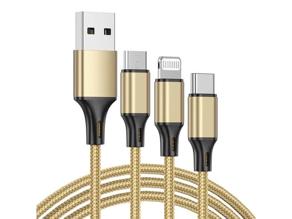 3in1 usb kabel för telefon lightning kabel iphone micro usb typ-c 1,2m - Gold