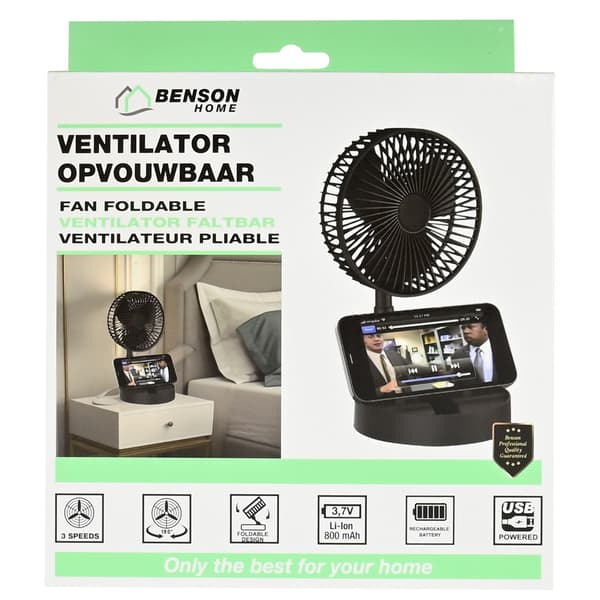 Ventilator sammenklappelig genopladelig sort