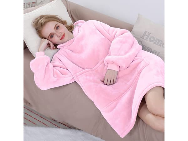 Oversized Hoodie med Hætte – Tæppe - LightPink