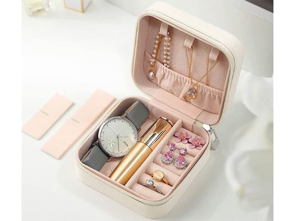 Smykkeskrin med lynlås - Beige