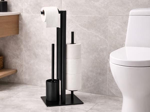 WC-paperiteline hyllyllä, musta