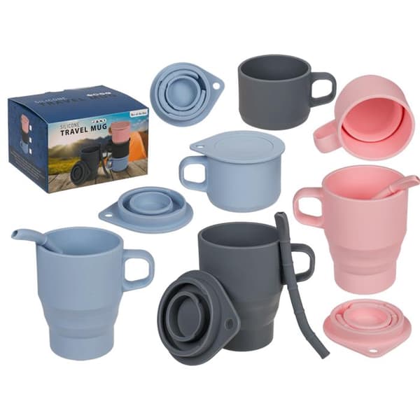 Silikonmugg med Sugrör / Hopfällbar Resemugg - Silikon Mugg