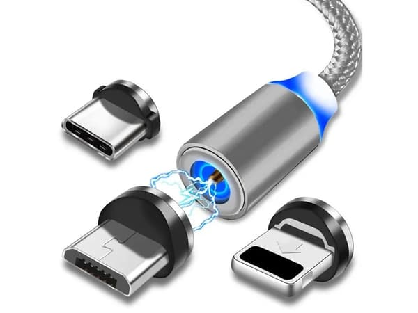 Magnetisk laddningskabel 3w1 micro typ-c usb lightning 1m - Silver