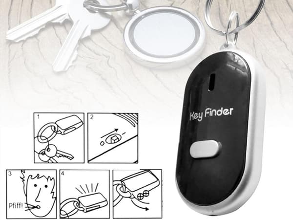 Fløjte nøglering med LED-belysning nøglefinder - Sort