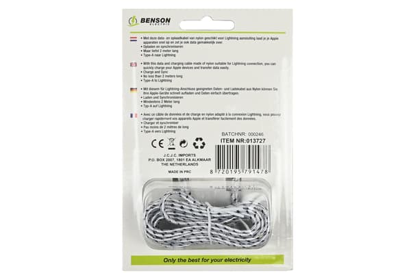 USB lightning -kaapeli 2 m nylon