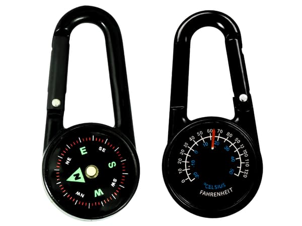 Kompass fluorescerande med karbinhake termometer nyckelring