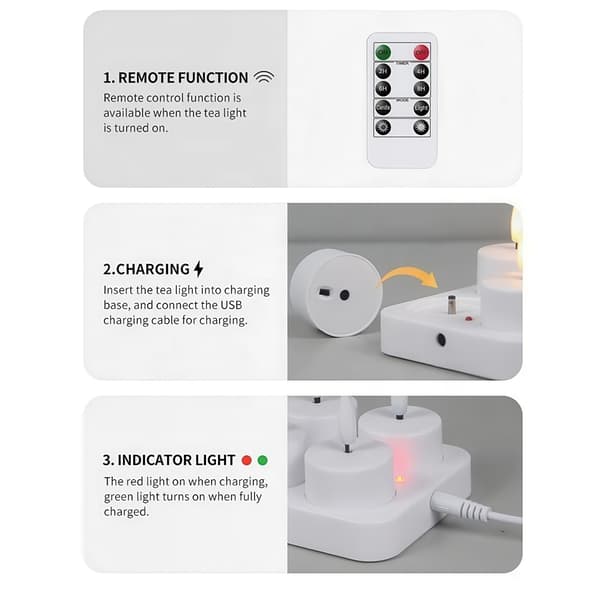 Varmelys Oppladbare - LED Lys med Fjernkontroll & Timer - 6-Pack