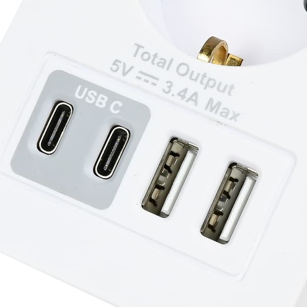 Stikkontakt med 2 USB-A og 2 USB-C